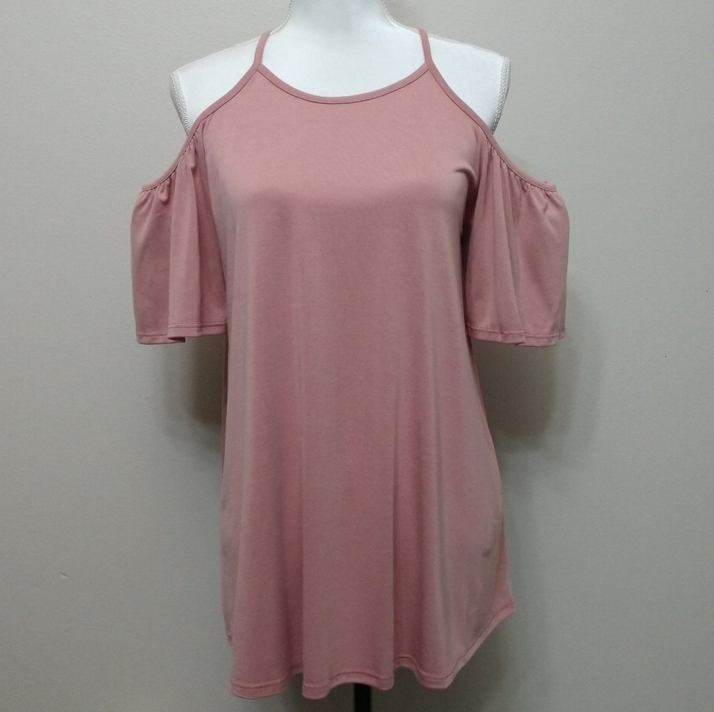 🆕GEMMA-BlushCold Shoulder Flounce Top